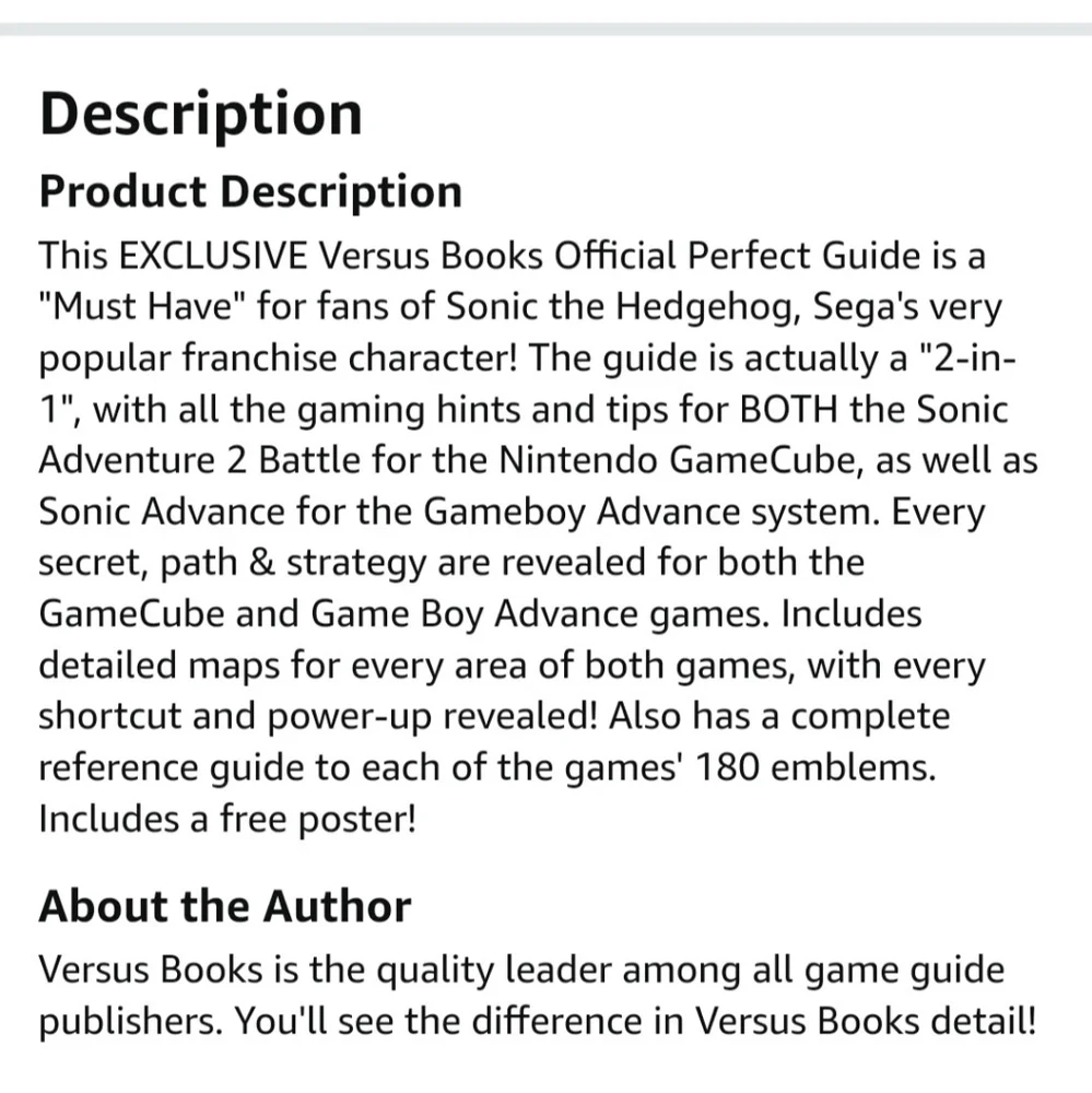 Versus Sonic Advance + Sonic Adventure 2 Battle Official Perfect Guide Used $287